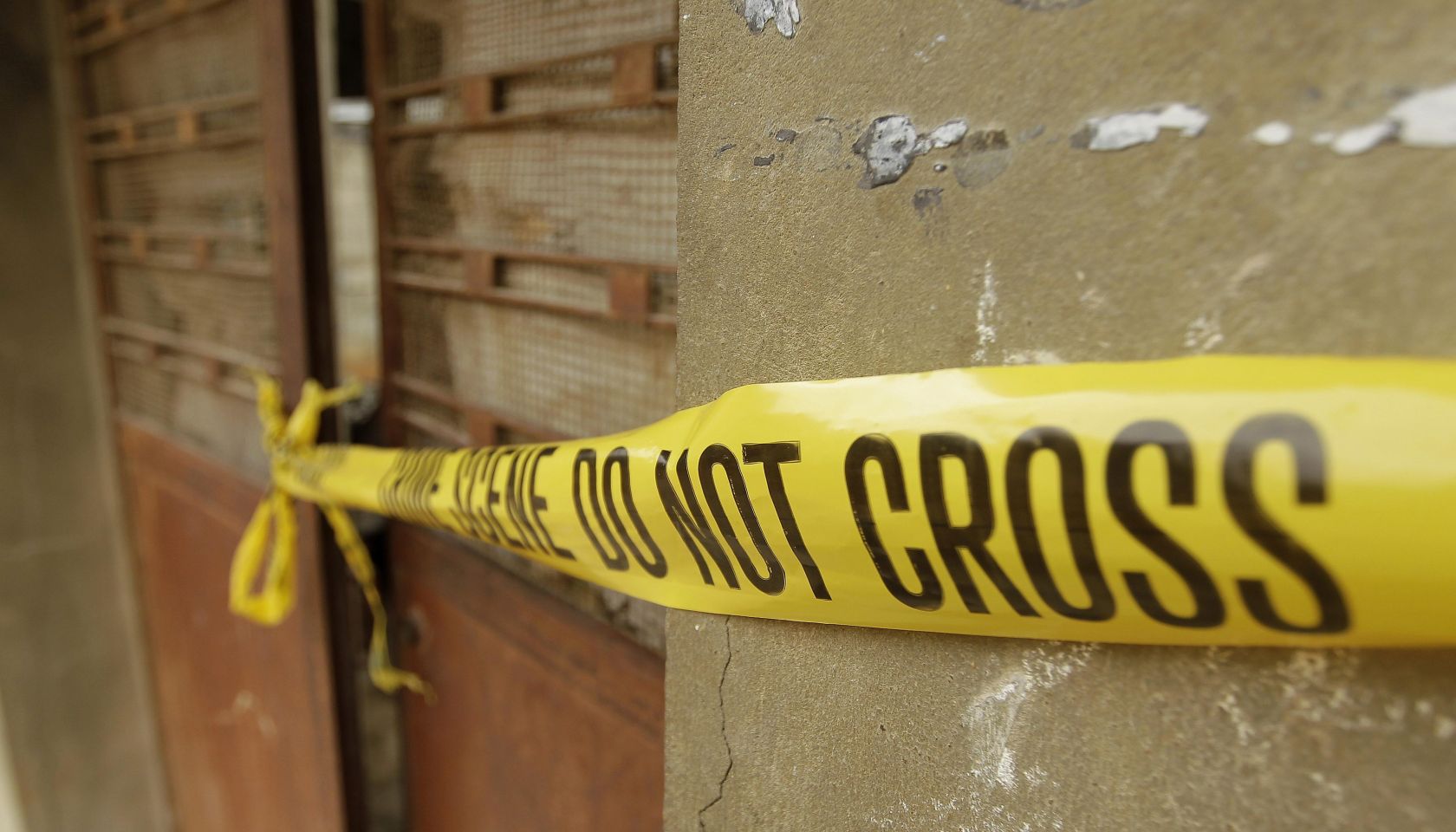 Police tape cordons off the crime scene