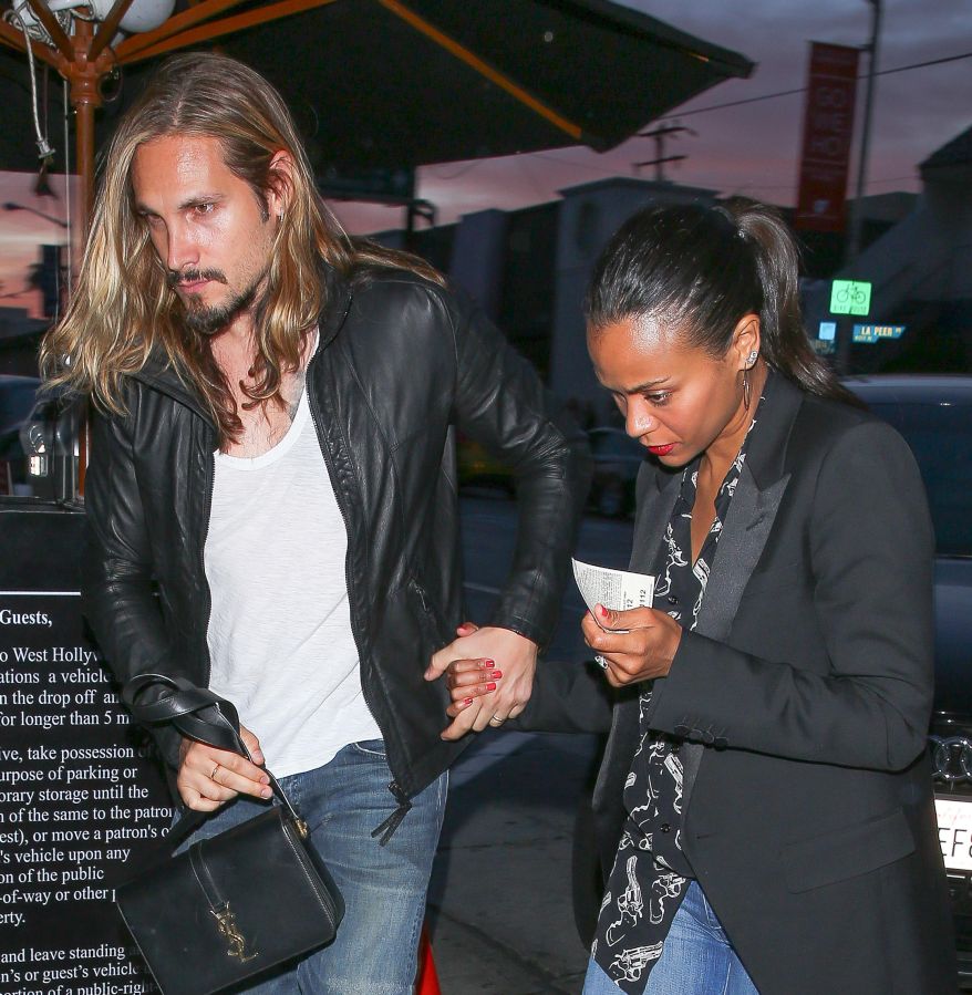 Zoe Saldana and husband Marco Perego spotted at Craig's in Los Angeles, CA.
