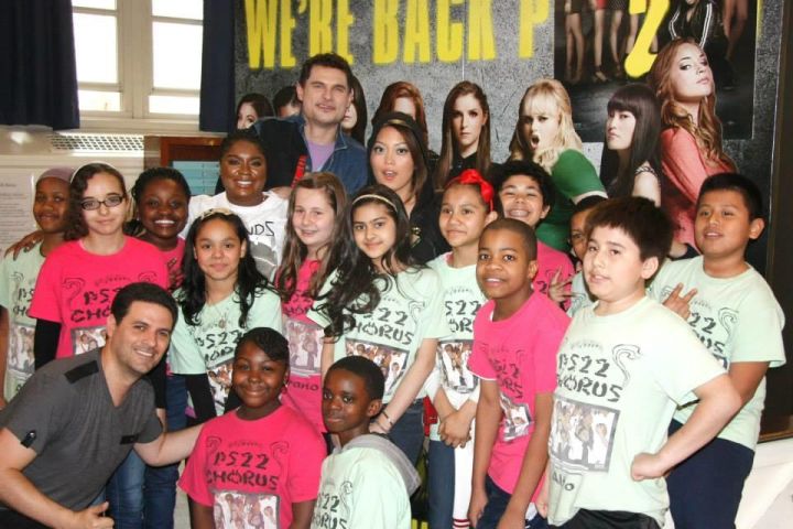 The cast of “PITCH PERFECT 2,” including singer-songwriter Ester Dean, Hana Mae Lee, and Flula Borg made a visit to the renowned PS 22 Chorus in Staten Island while in New York yesterday promoting the film.