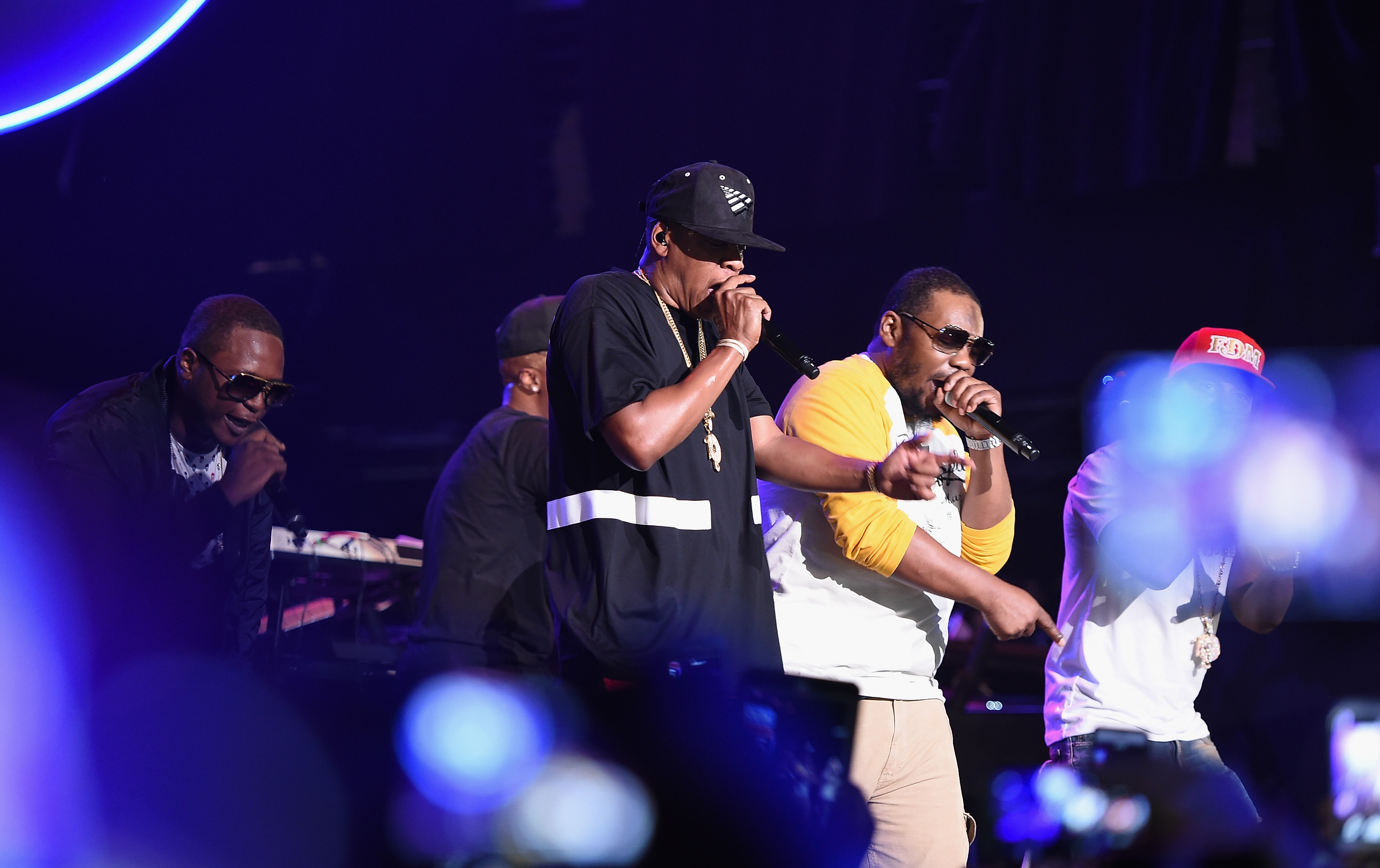 Young Chris, Jay-Z, Beanie Siegel, and Neef Buck perform during TIDAL X: Jay-Z B-sides