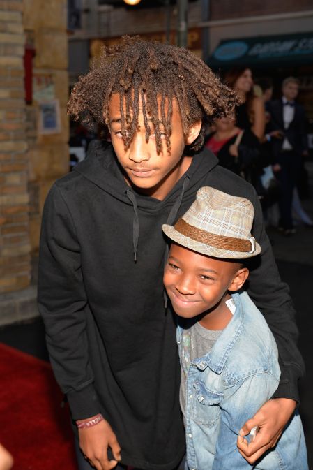 Jaden Smith really charged up to take a picture with a young fan.