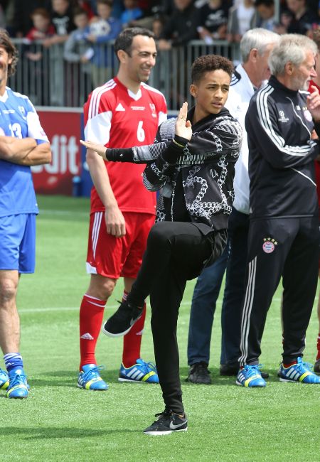 Jaden Smith in a karate pose. Hy-Ya.