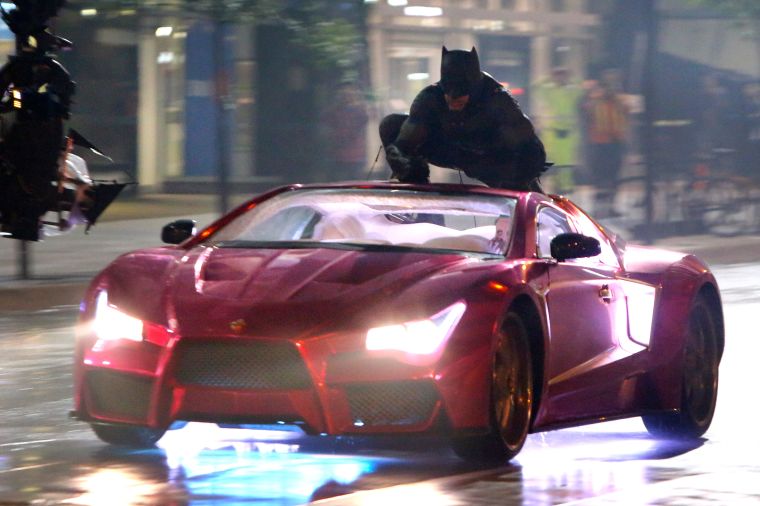 Batman tracks down the Joker in this scene being filmed for Suicide Squad.