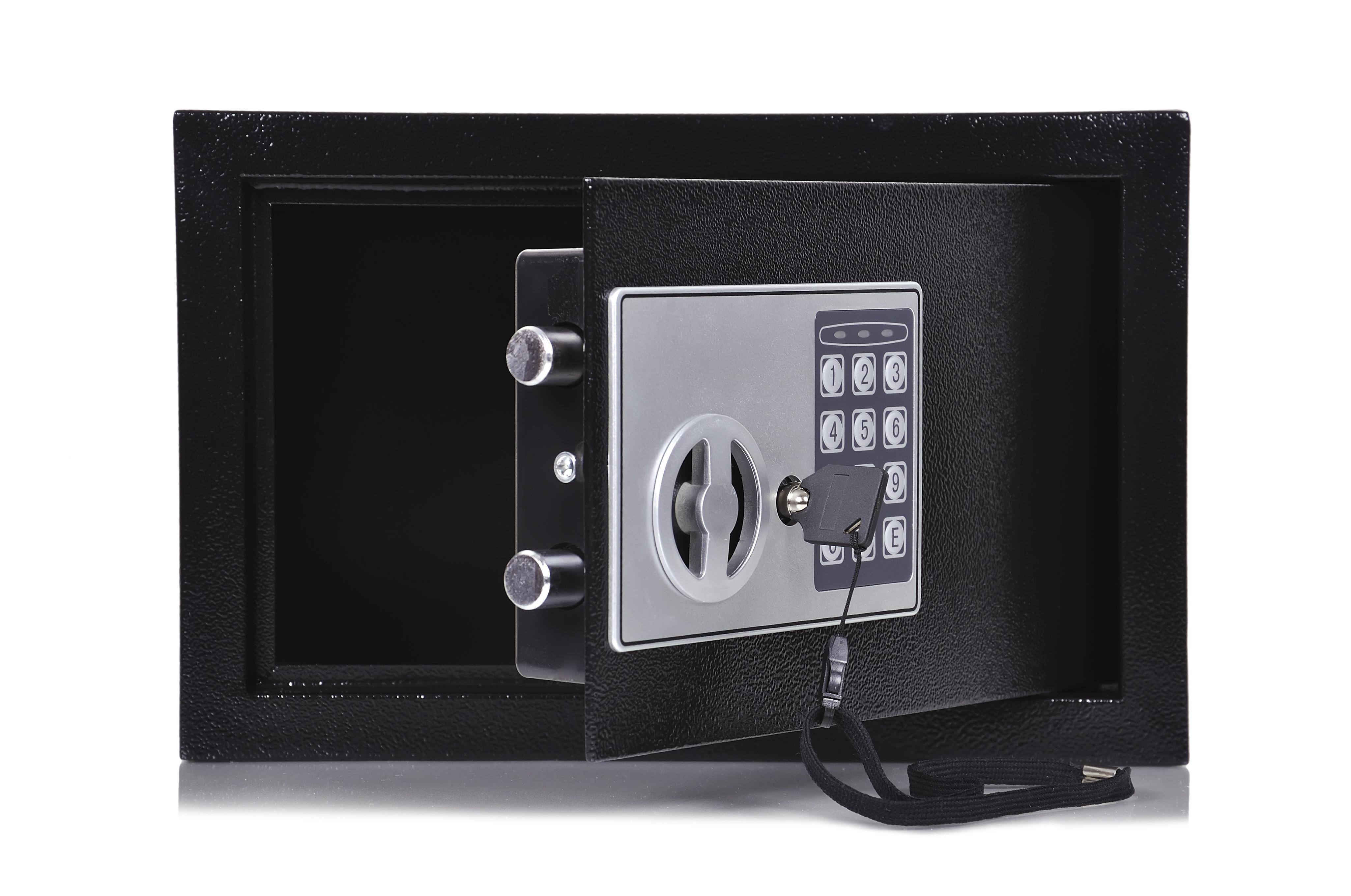 opened black safe on a white background