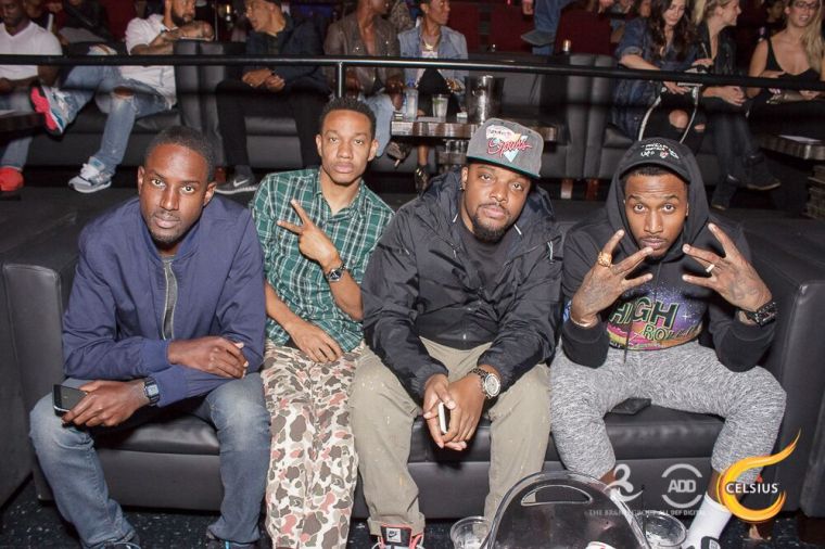 Brandon Jennings hanging out with a few friends at the All Def Comedy Live event presented by Celsius.