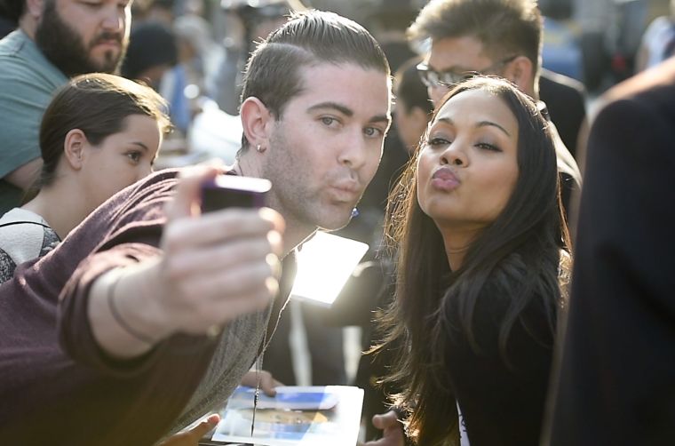 Zoe Saldana is seen departing the studios of "Jimmy Kimmel Live" - but first, she took a selfie.