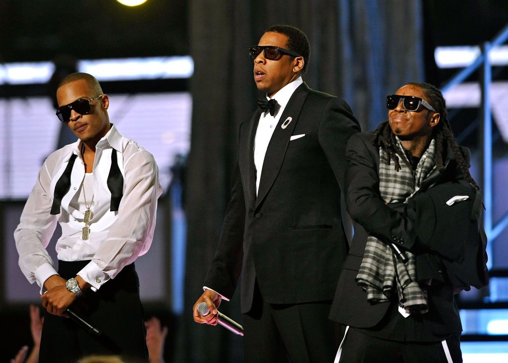 Jay Z performs with Lil Wayne and T.I at the Grammy Awards