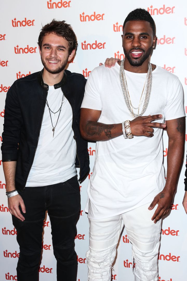 Zedd and Jason Derulo snag a flick together at their Tinder Plus launch party.