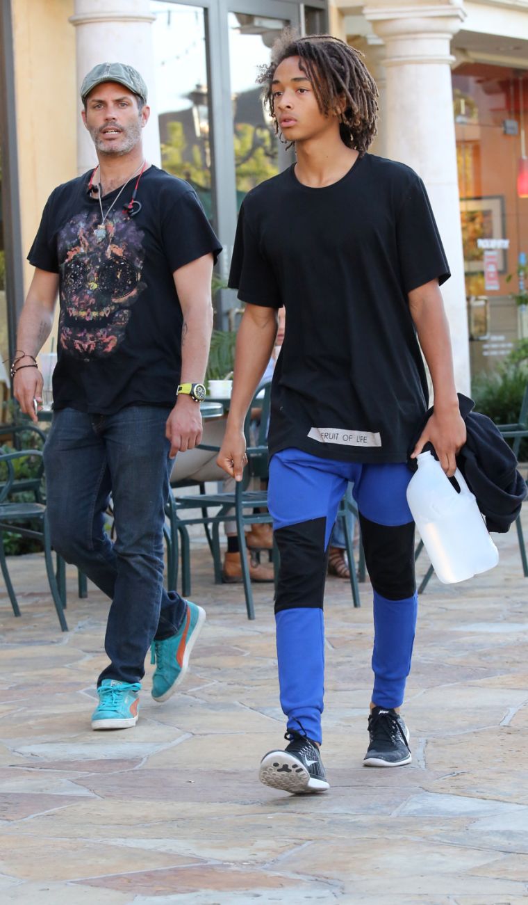Jaden Smith shows off his always unique style while shopping in Calabasas.