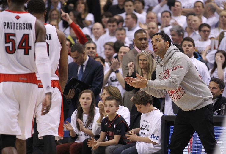 Drake goes hard for his Toronto Raptors while they compete against the Brooklyn Nets.
