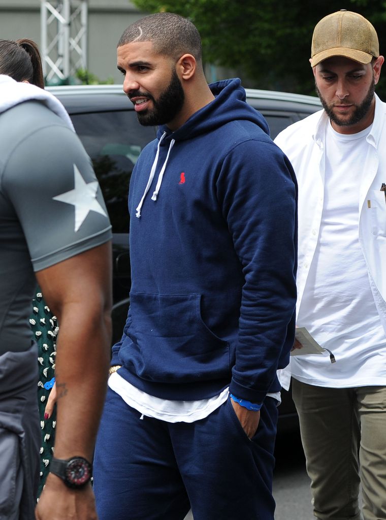 Drake and his beard kept it casual in London.