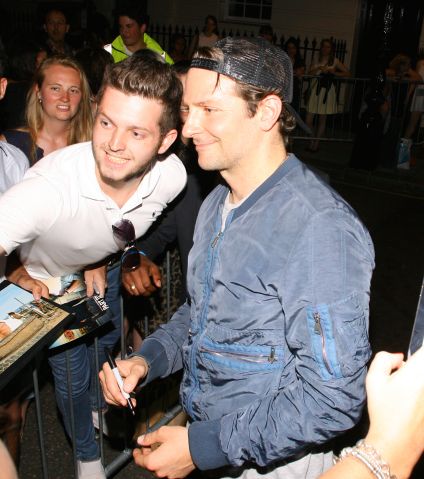 Bradley Cooper pictured at The Elephant Man outside the Theatre Royal in London