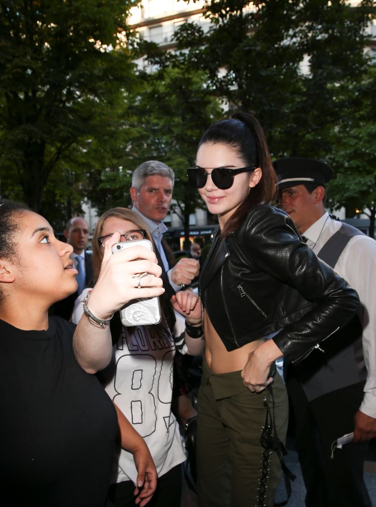 So nice we added her twice. Here's Kendall Jenner again taking a selfie with some fans during Haute-Couture Fashion Week 2015 in Paris.
