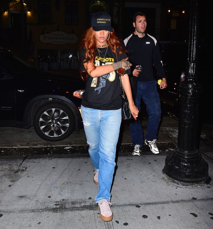 Rihanna was hard at work and focused as she arrived for a late night session at a NYC recording studio.