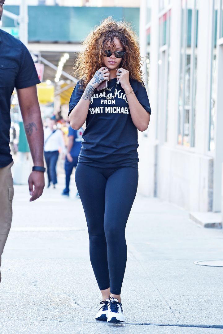 Rihanna gives zero fuxs while heading to the gym in Soho.
