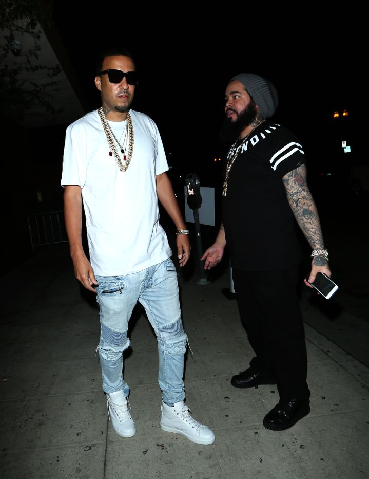 French Montana held a brief conversation on his way inside the West Hollywood hotspot LURE.