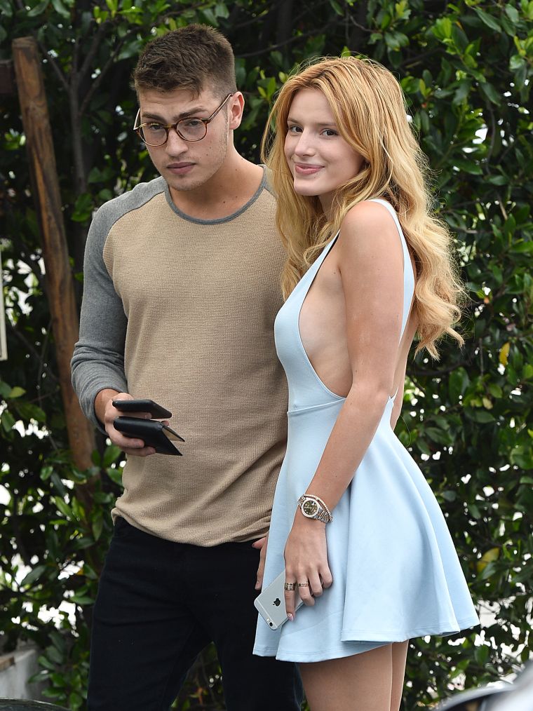 Hellooo, side boob. Bella Thorne and Boyfriend Gregg Sulkin left a restaurant in West Hollywood.