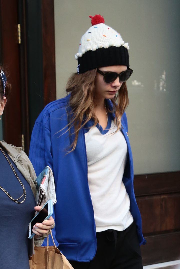 A casual Cara Delevingne left her hotel in Tribeca, New York City.