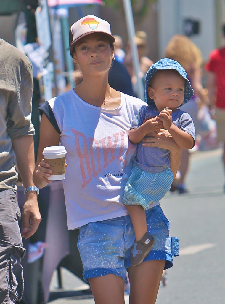 Thandie Newton kept it casual as she took her son Booker to the Studio City Farmers Market.