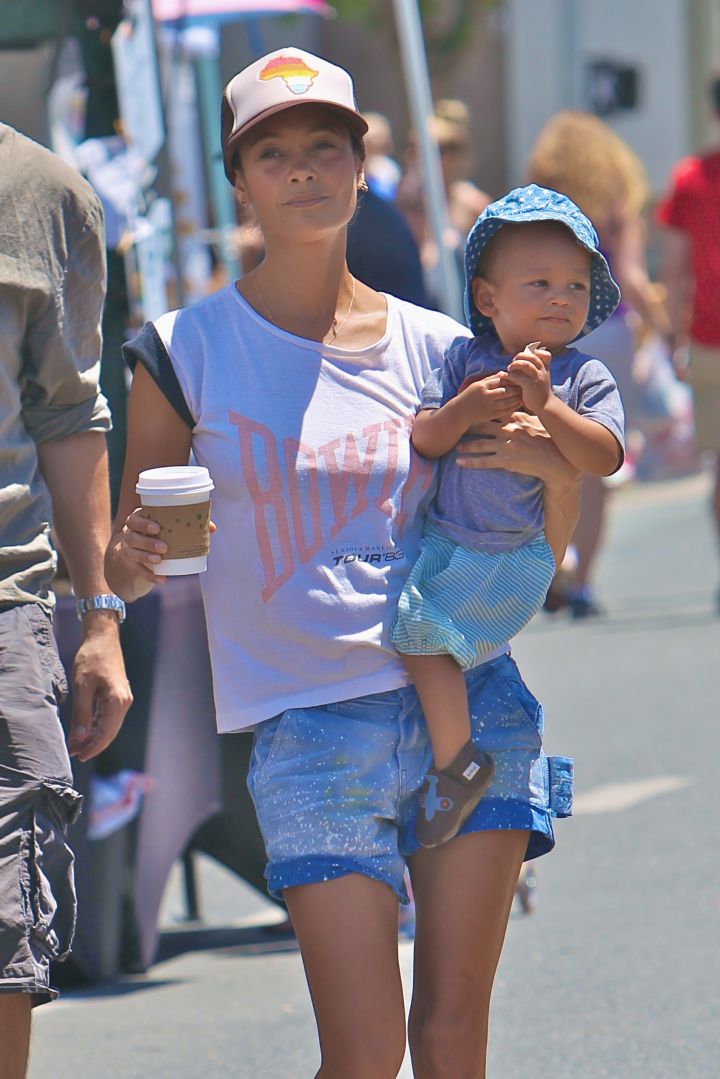 Thandie Newton kept it casual as she took her son Booker to the Studio City Farmers Market.