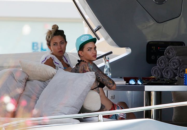 Ruby Rose eyed the paparazzi while enjoying the day on a yacht in Ibiza.