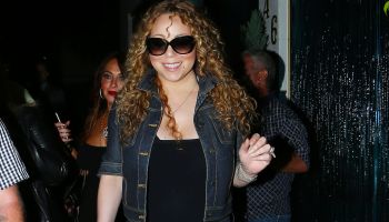Singer Mariah Carey and friends at Matsro's Steakhouse in Beverly Hills for Dinner