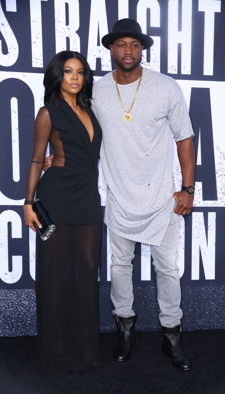 Gabrielle Union and Dwyane Wade arrived for the red carpet world premiere of “Straight Outta Compton” at the Microsoft Theater L.A. Live in Los Angeles, CA. Nice tunic, D-Wade.