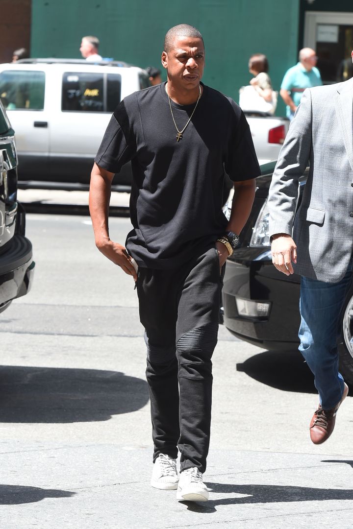 Jay Z was dressed in all black like “The Omen” as he headed into his office in NYC.