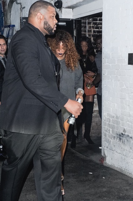 Rihanna sneaks into the Hennessy V.S. Ryan McGinness Limited Edition bottle launch at The Sayers Club in Los Angeles.