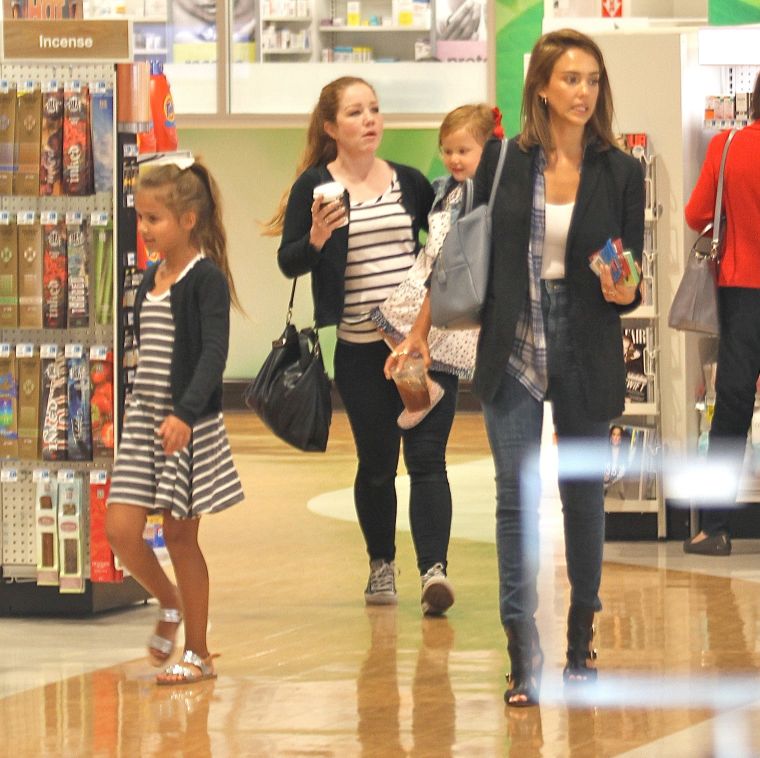 Jessica Alba and her daughters were spotted shopping at Rite Aid in Beverly Hills, CA.