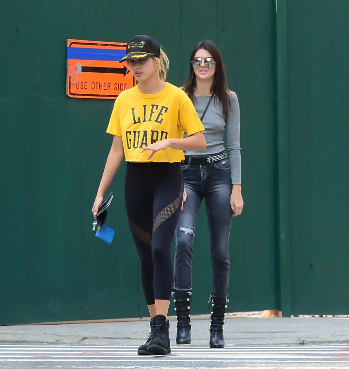 Model BFFs with famous dads: Kendall Jenner and Hailey Baldwin took a stroll in NYC.