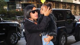 Kim Kardashian arrives in NYC at Kanye West's apartment with baby North