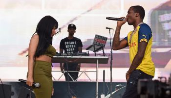 Nicki Minaj (L) performs onstage with Meek Mill (R) at the 2015 Budweiser Made in America Festival at Benjamin Franklin Parkway on September 5, 2015 in Philadelphia, Pennsylvania.