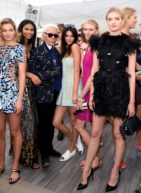 Chanel Iman, Kendall Jenner, and other models posed with the King of the Catwalk.