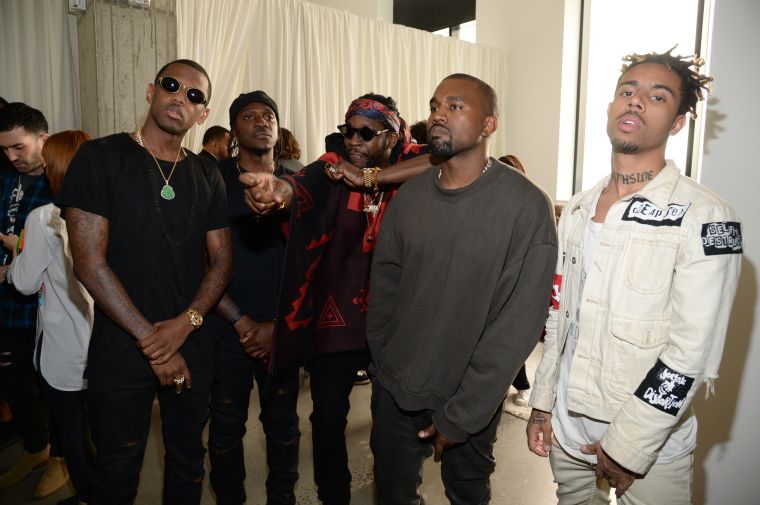 Fabolous, Pusha T, 2 Chainz, `Ye, and Vic Mensa chill backstage.