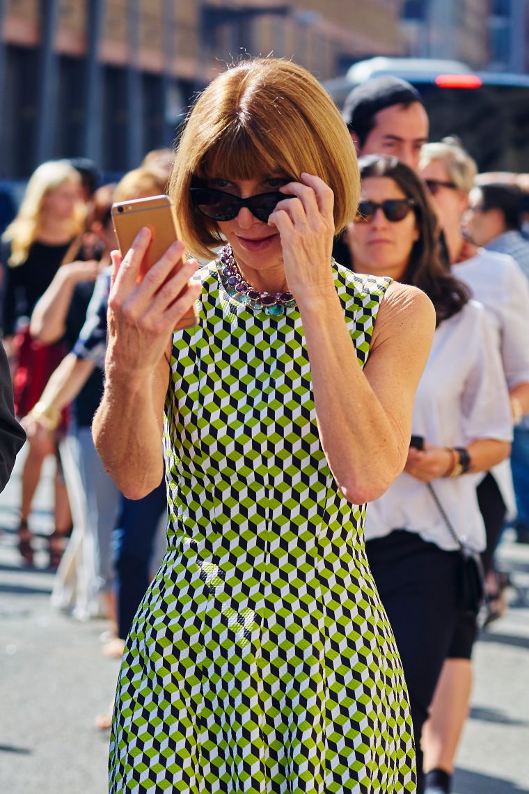 Anna Wintour was spotted checking her text messages outside the Ralph Lauren fashion show during New York Fashion Week.