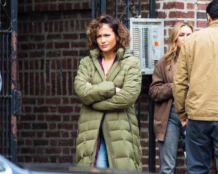 Jennifer Lopez waits to start filming "Shades Of Blue" in Brooklyn, New York.