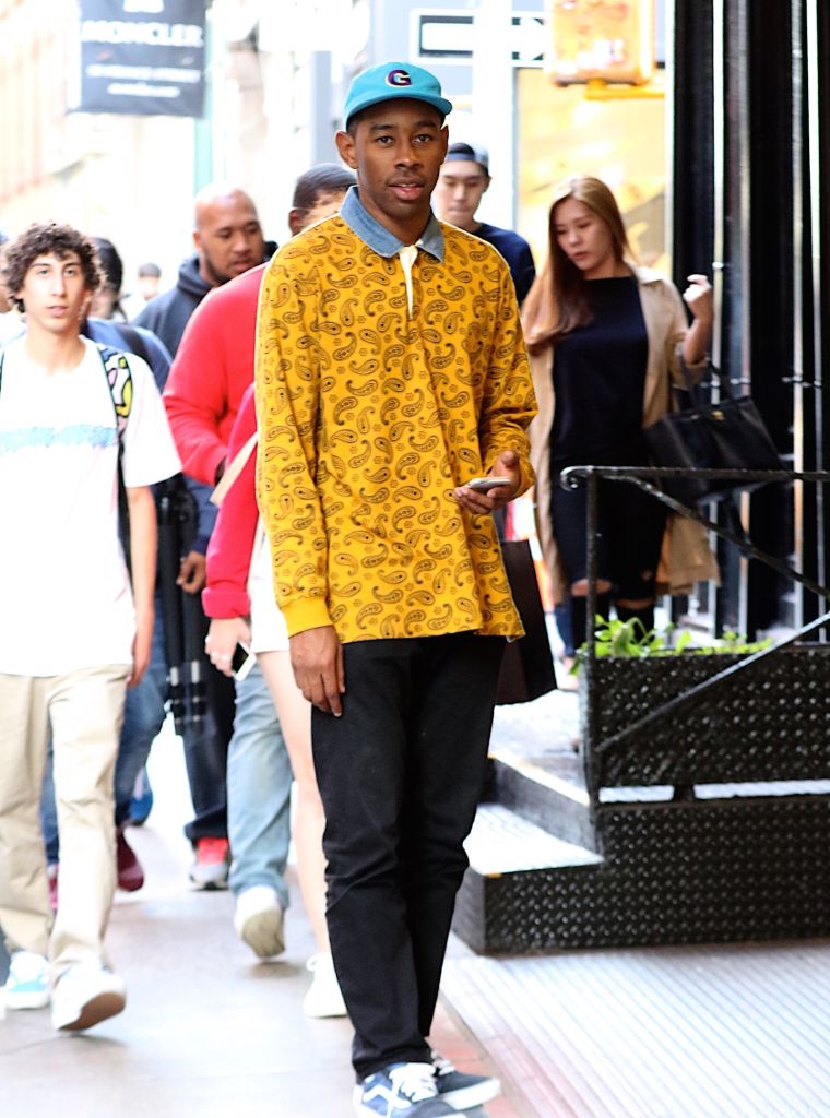 Tyler, the Creator was spotted skateboarding on the busy NYC sidewalks in Soho.