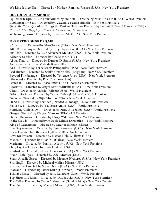 Urban World Film Festival - 2015 Film Slate