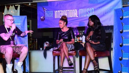 LaTavia Roberson and Meelah of 702 chat with Ill Will during the International Music Conference.