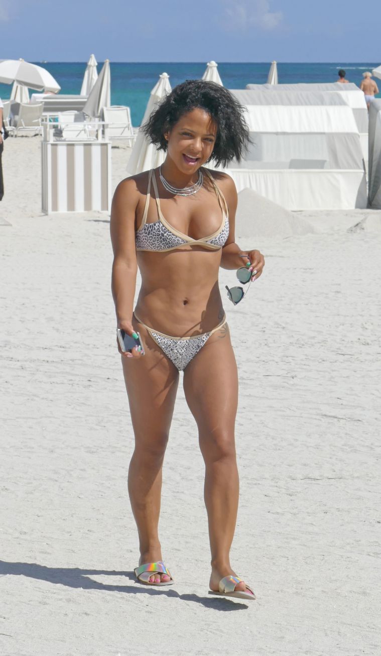 Christina Milian rocked her two piece bikini on the beaches of Miami while taking a break from her new show “Grandfathered.”