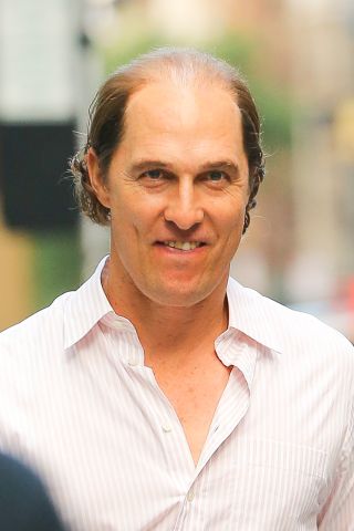 Matthew McConaughey goes bald on the set of "Gold" in New York City.