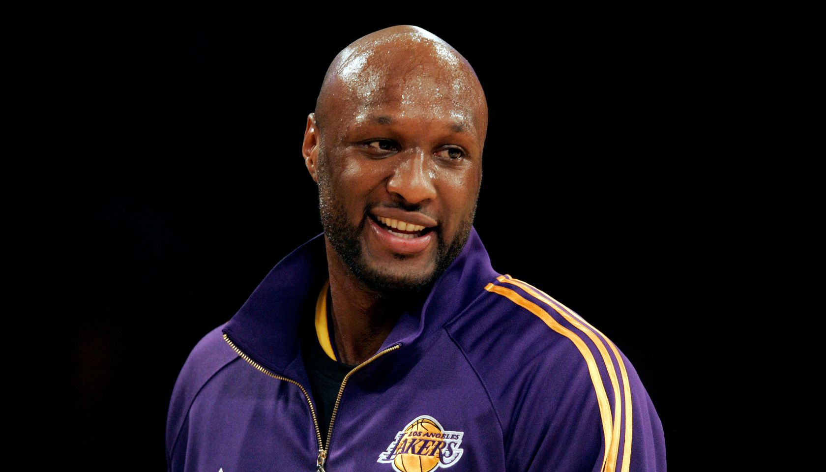 Lakers Lamar Odom is jovial during the shoot around before the start of the game against the Philad