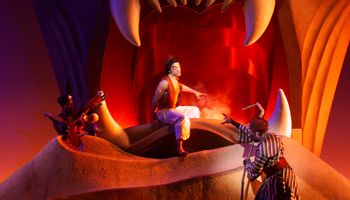 Center,left and rightIn the scene 'Cave of Wonders' Aladdin, portrayed by Miles Wesley, is surround