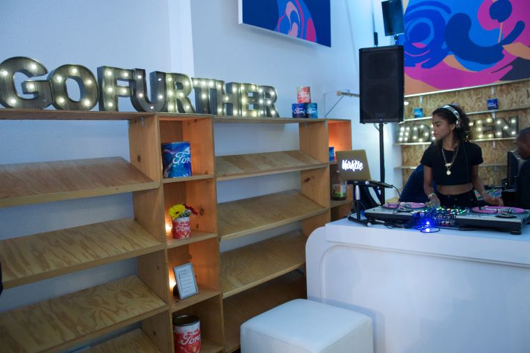 Vashtie spins inside True in San Francisco at the Ford By Design event.