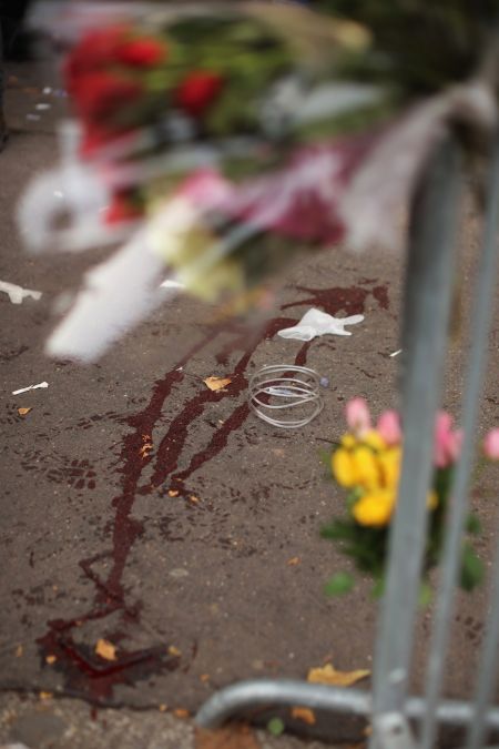 Blood from the scene following the Bataclan Theatre attack.