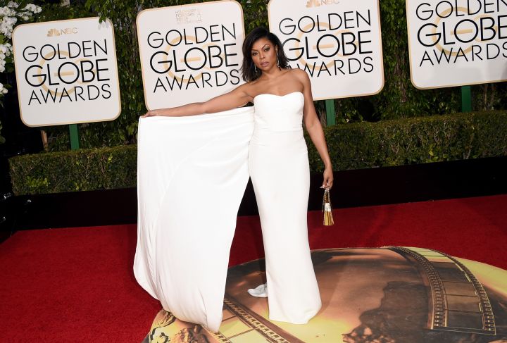 Nominated for her role as Cookie, Taraji P. Henson walked the carpet in a white gown which she accessorized with stunning jewels.