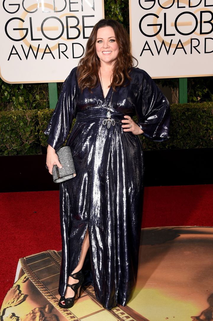 Melissa Mccarthy was a sight to see in a metallic, blue gown.