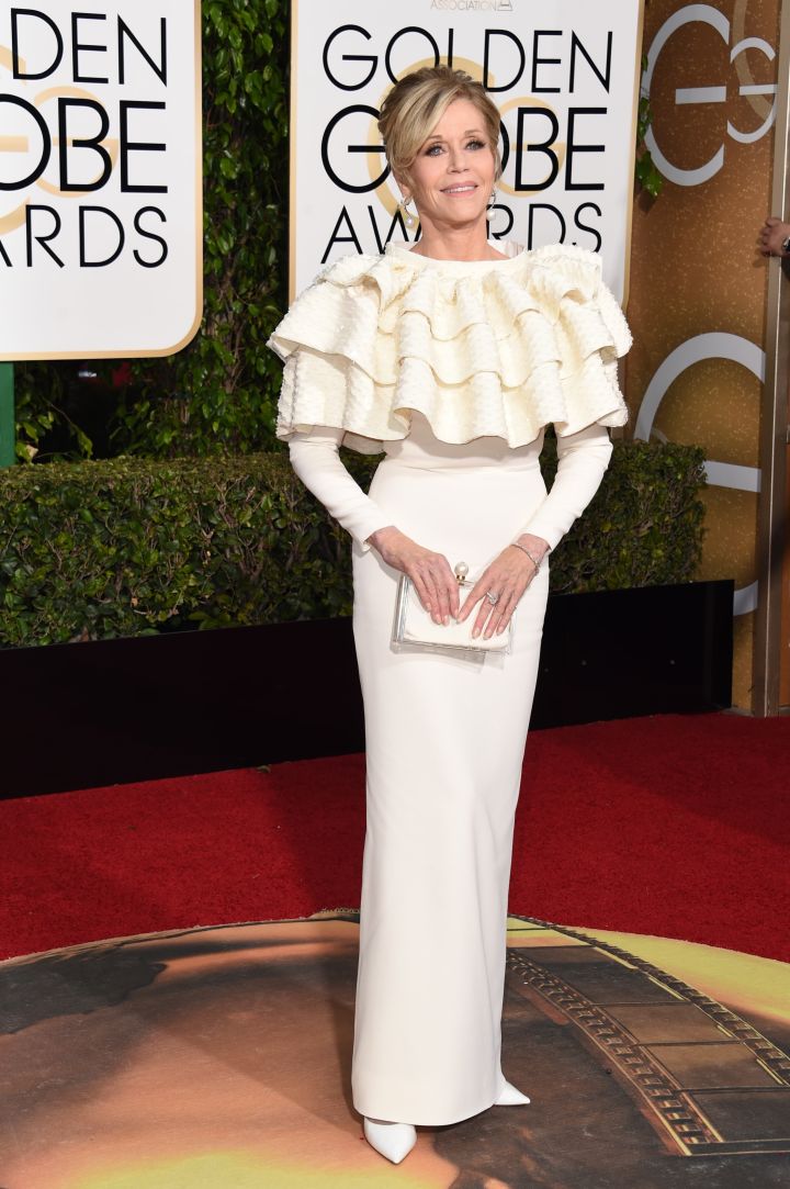 The Goddess, Jane Fonda, stepped out in ruffles.