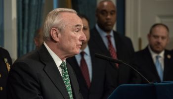 NYPD Commissioner Bill Bratton speaks at the City Hall press...